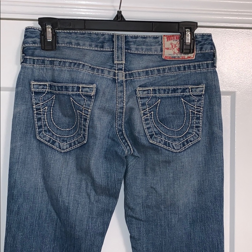 TRUE RELIGION WHITE STITCH FLARE JEANS SIZE 25 - Picture 2 of 6